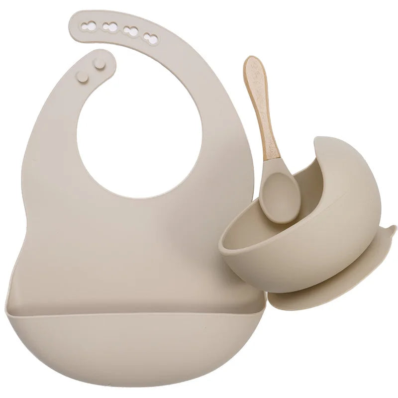 3-Piece Silicone Baby Feeding Set | Suction Bowl, Waterproof Bib & Soft Spoon | BPA-Free, Food-Grade Silicone