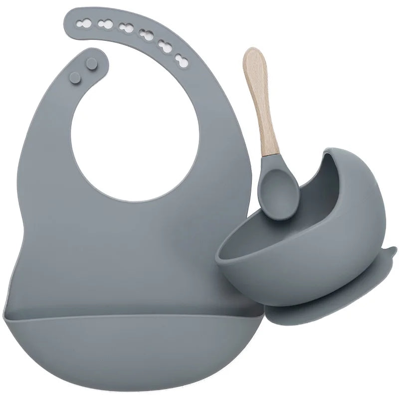 3-Piece Silicone Baby Feeding Set | Suction Bowl, Waterproof Bib & Soft Spoon | BPA-Free, Food-Grade Silicone