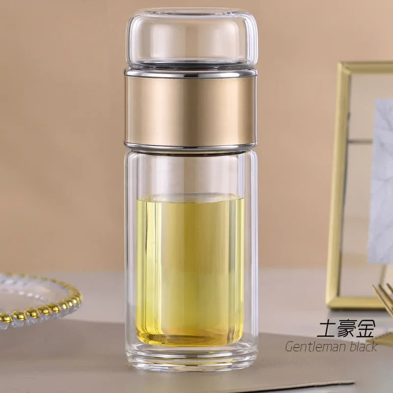 Tea Infuser Bottle | Double Wall Glass Tumbler with Built-in Loose Leaf Tea Filter