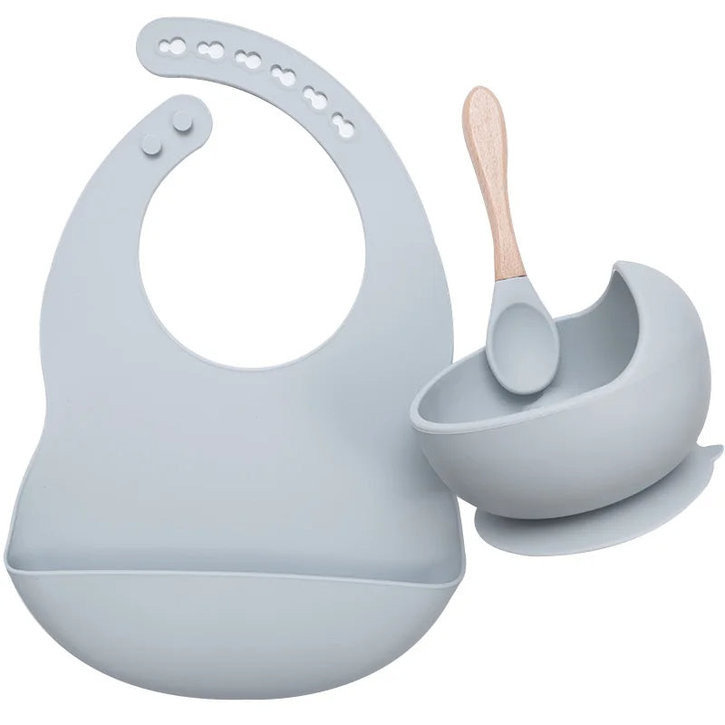 3-Piece Silicone Baby Feeding Set | Suction Bowl, Waterproof Bib & Soft Spoon | BPA-Free, Food-Grade Silicone