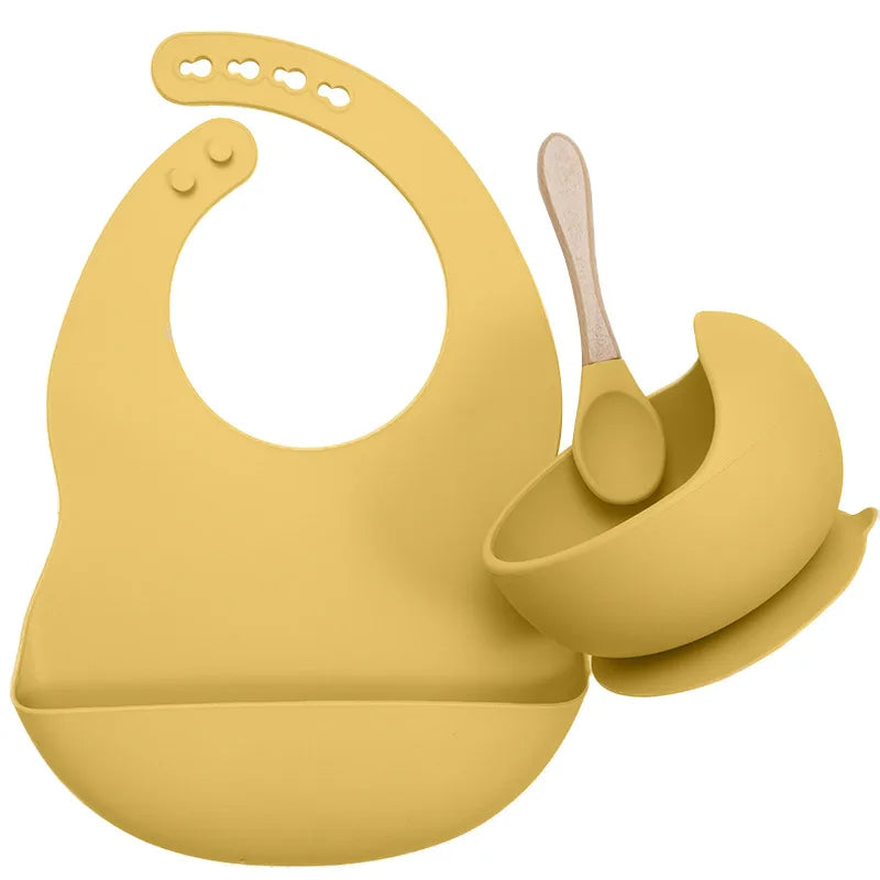 3-Piece Silicone Baby Feeding Set | Suction Bowl, Waterproof Bib & Soft Spoon | BPA-Free, Food-Grade Silicone