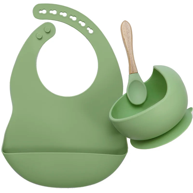 3-Piece Silicone Baby Feeding Set | Suction Bowl, Waterproof Bib & Soft Spoon | BPA-Free, Food-Grade Silicone