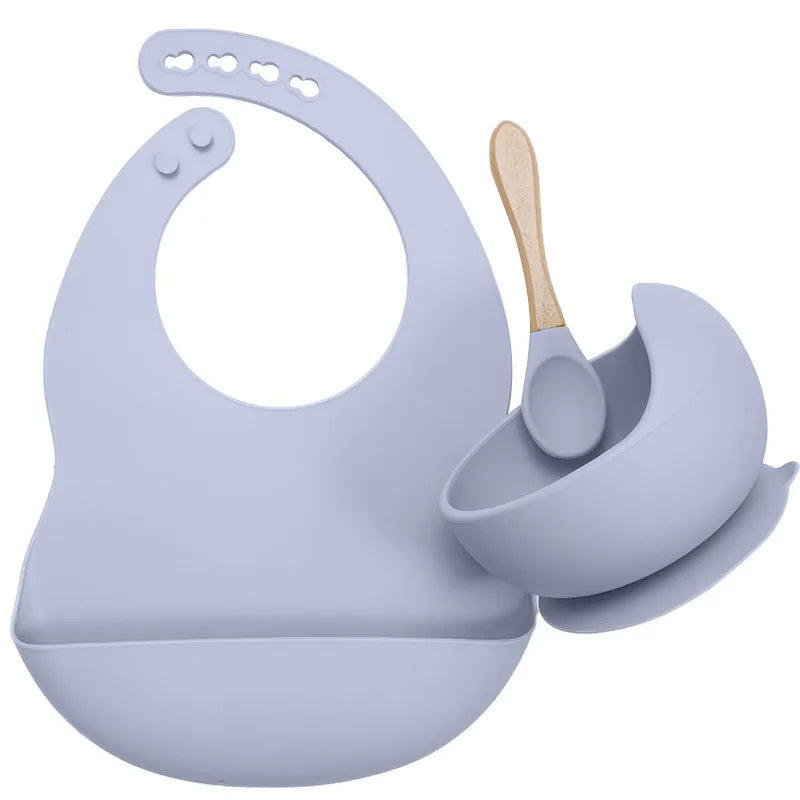 3-Piece Silicone Baby Feeding Set | Suction Bowl, Waterproof Bib & Soft Spoon | BPA-Free, Food-Grade Silicone