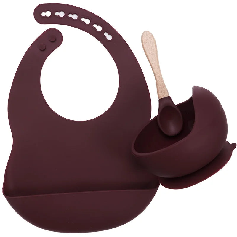 3-Piece Silicone Baby Feeding Set | Suction Bowl, Waterproof Bib & Soft Spoon | BPA-Free, Food-Grade Silicone
