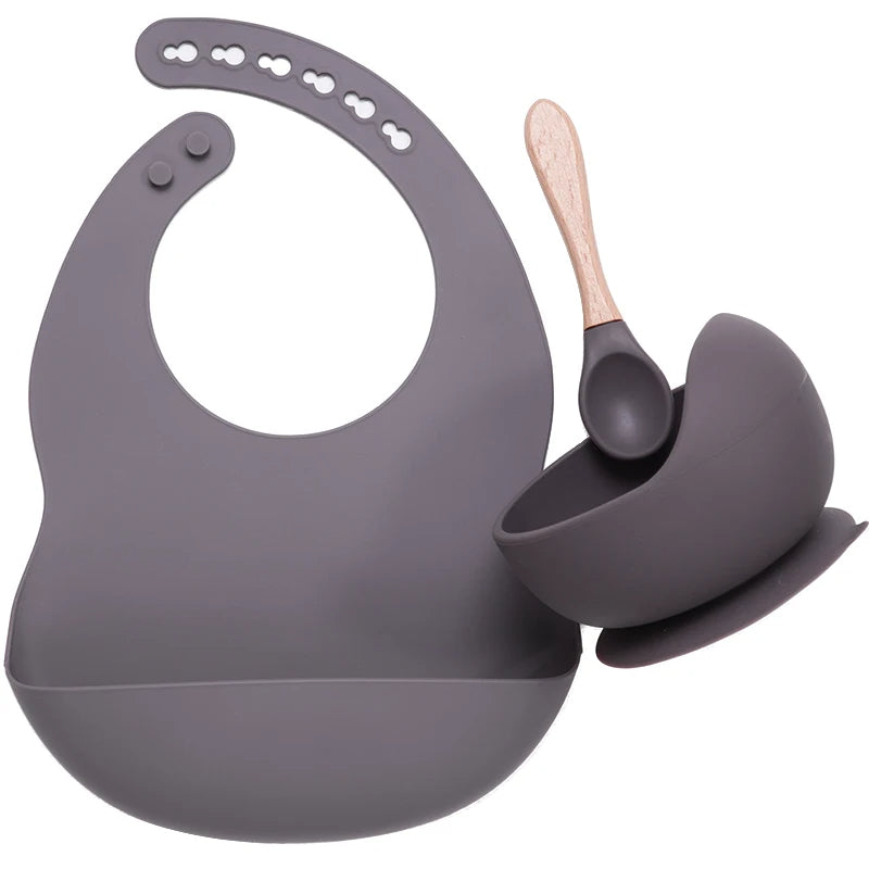 3-Piece Silicone Baby Feeding Set | Suction Bowl, Waterproof Bib & Soft Spoon | BPA-Free, Food-Grade Silicone
