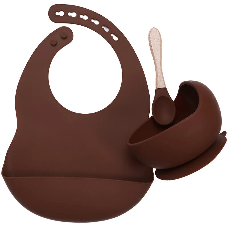 3-Piece Silicone Baby Feeding Set | Suction Bowl, Waterproof Bib & Soft Spoon | BPA-Free, Food-Grade Silicone