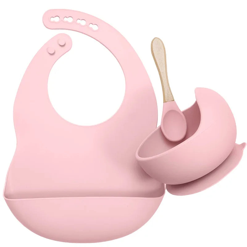 3-Piece Silicone Baby Feeding Set | Suction Bowl, Waterproof Bib & Soft Spoon | BPA-Free, Food-Grade Silicone
