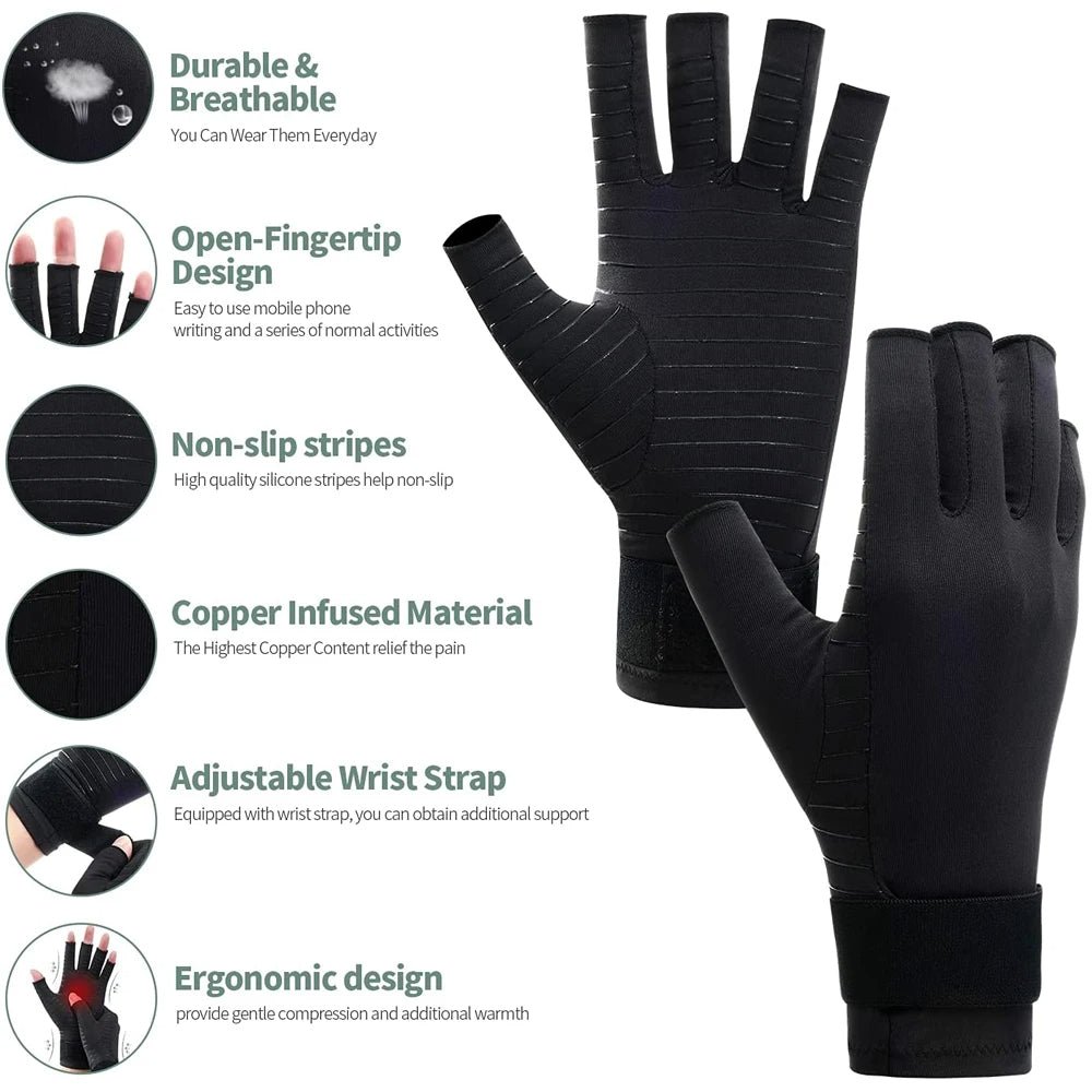 Copper Compression Arthritis Gloves | Fingerless Pain Relief Gloves for Arthritis