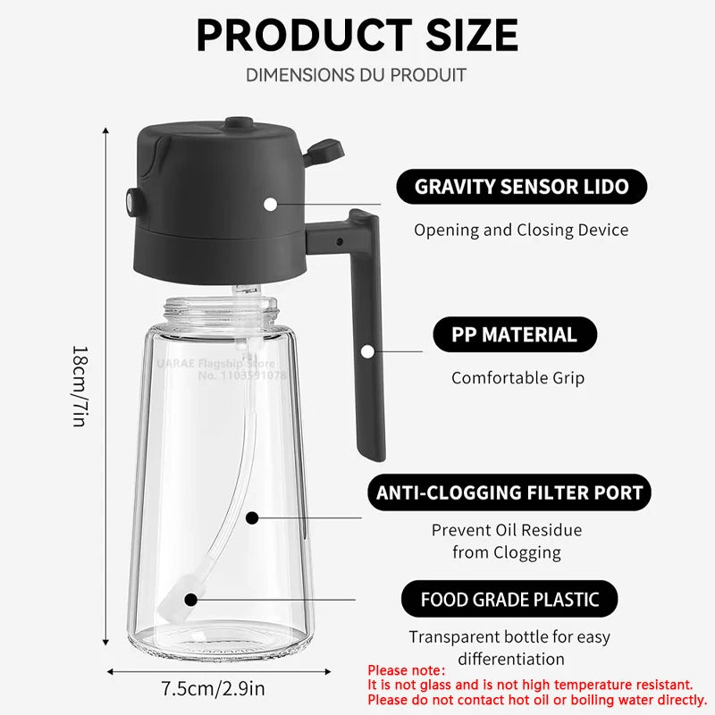 2-in-1 Oil Spray Bottle for Cooking | Oil Dispenser with Spray & Pour Function