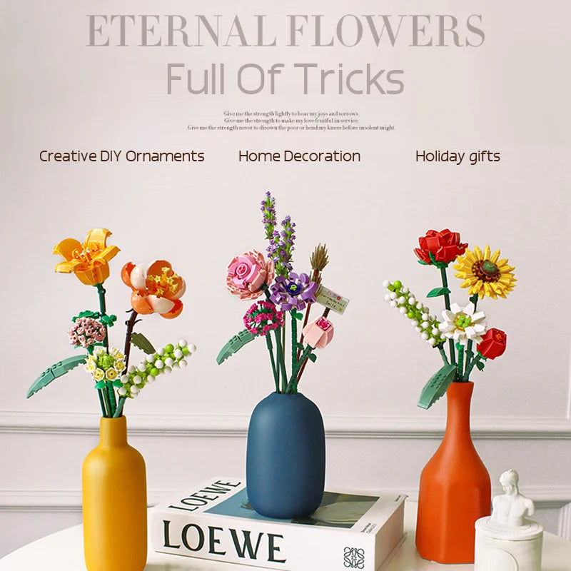 Romantic Rose Flower Building Blocks Bouquet | Elegant DIY Floral Gift