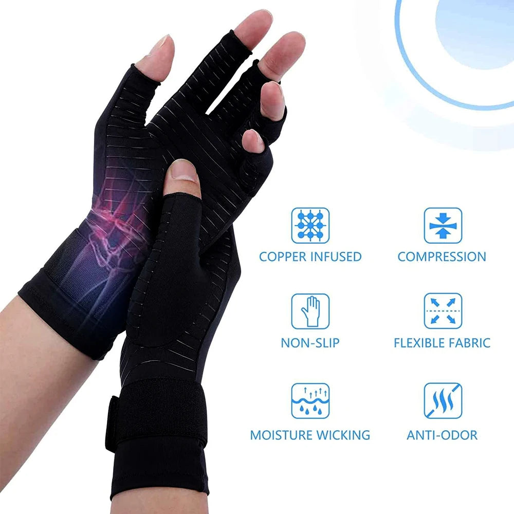 Copper Compression Arthritis Gloves | Fingerless Pain Relief Gloves for Arthritis