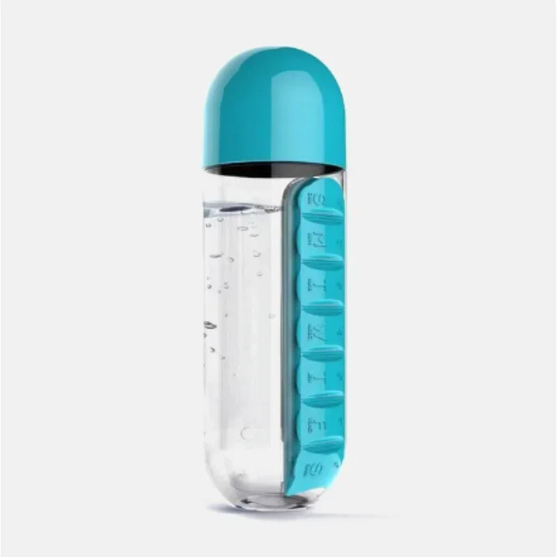 2-in-1 Water Bottle with Pill Organizer (20 oz) | BPA-Free, Portable Pill Box & Hydration Bottle