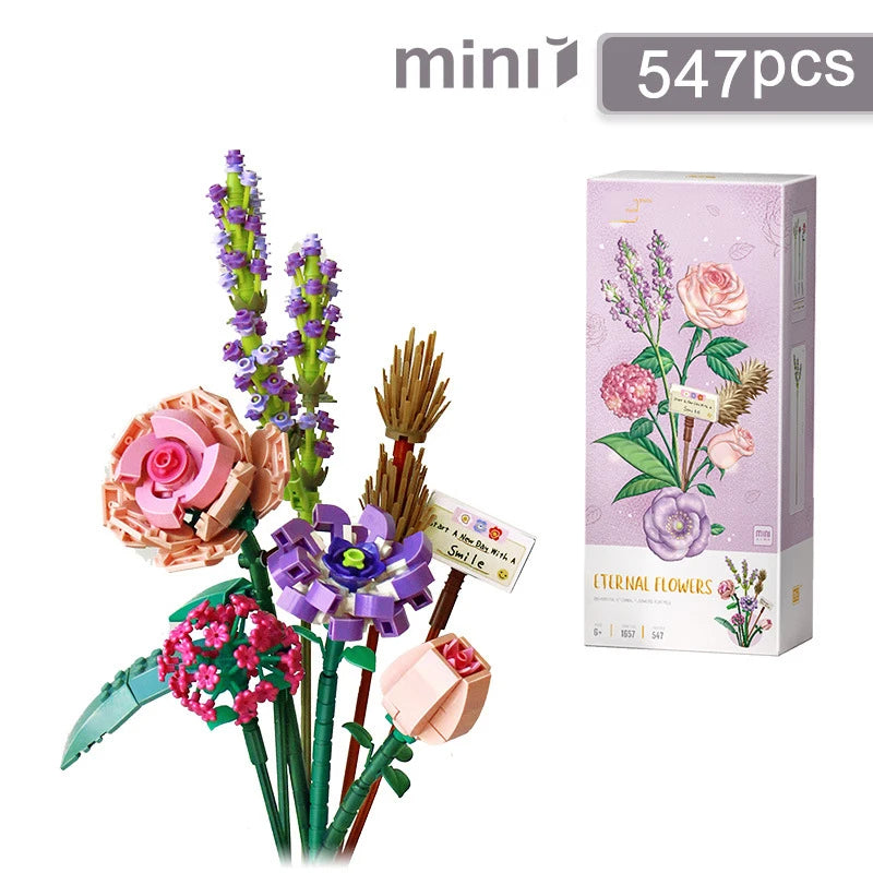 Mini Rose Building Blocks Bouquet | DIY 3D Flower Kit & Home Décor