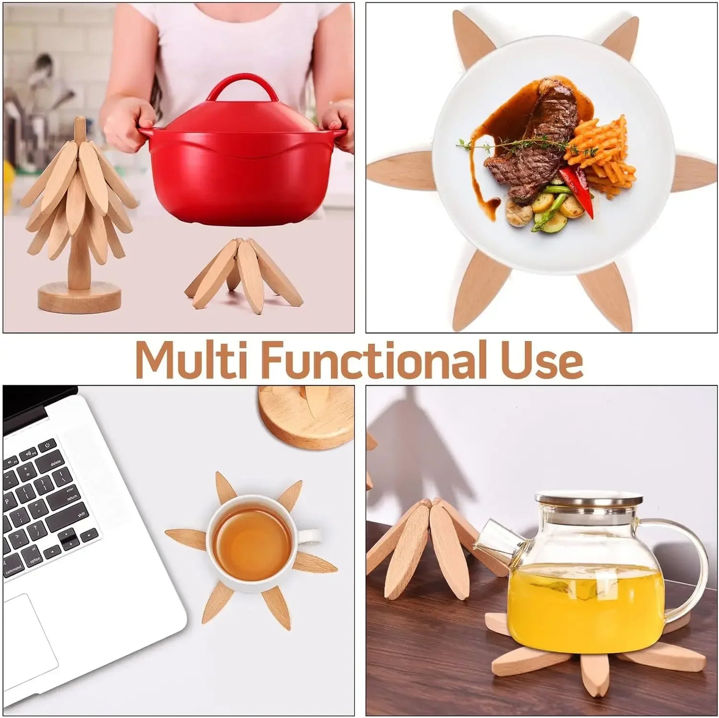 Wooden Trivets For Hot DishesTree-Shaped | Wooden Coaster Set with Holder