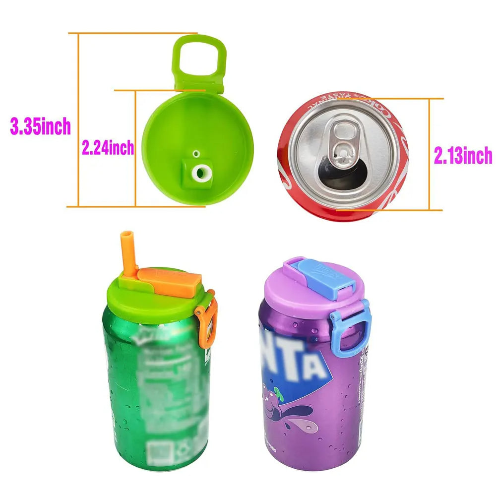 Soda Can Lids with Silicone Straws - Reusable, Spill-Proof & BPA-Free | Food-Grade Can Covers for Picnic, Beach, & Camping