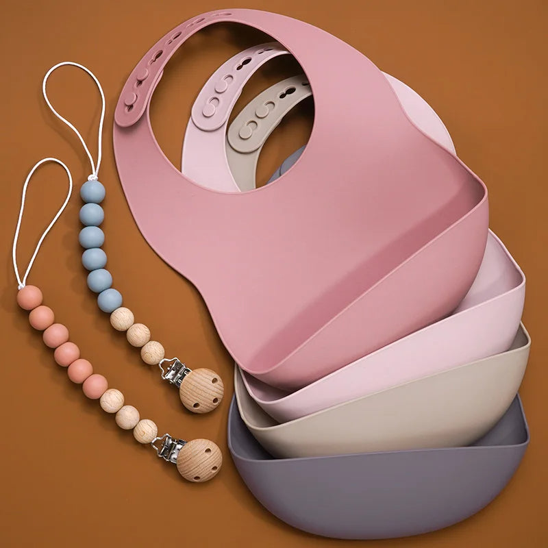 3-Piece Silicone Baby Feeding Set | Suction Bowl, Waterproof Bib & Soft Spoon | BPA-Free, Food-Grade Silicone