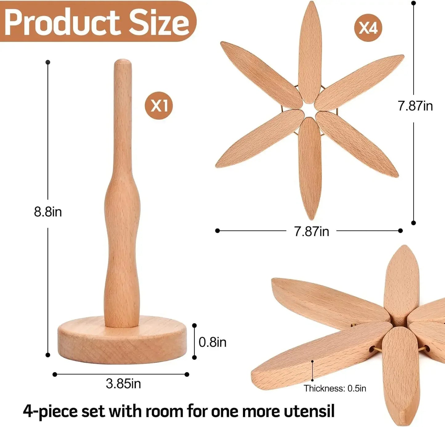 Wooden Trivets For Hot DishesTree-Shaped | Wooden Coaster Set with Holder