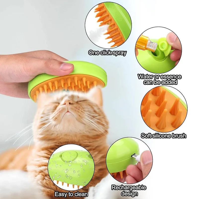 Steamy Brush for Cats | 3-in-1 Grooming Tool for Your Furry Friend!