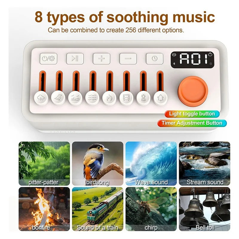 Ambient Sound Machine with Bluetooth Speaker, Night Light & Breathing Therapy!