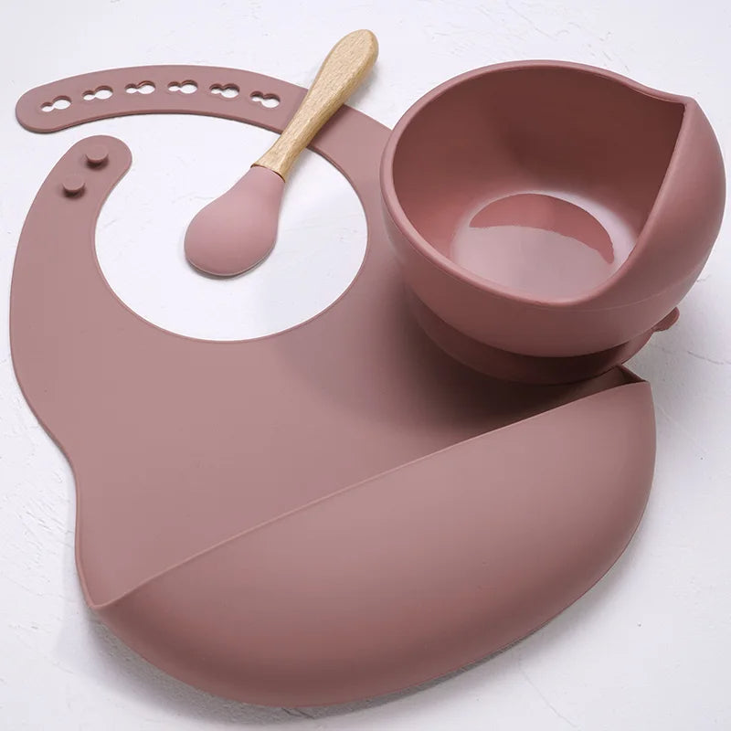 3-Piece Silicone Baby Feeding Set | Suction Bowl, Waterproof Bib & Soft Spoon | BPA-Free, Food-Grade Silicone