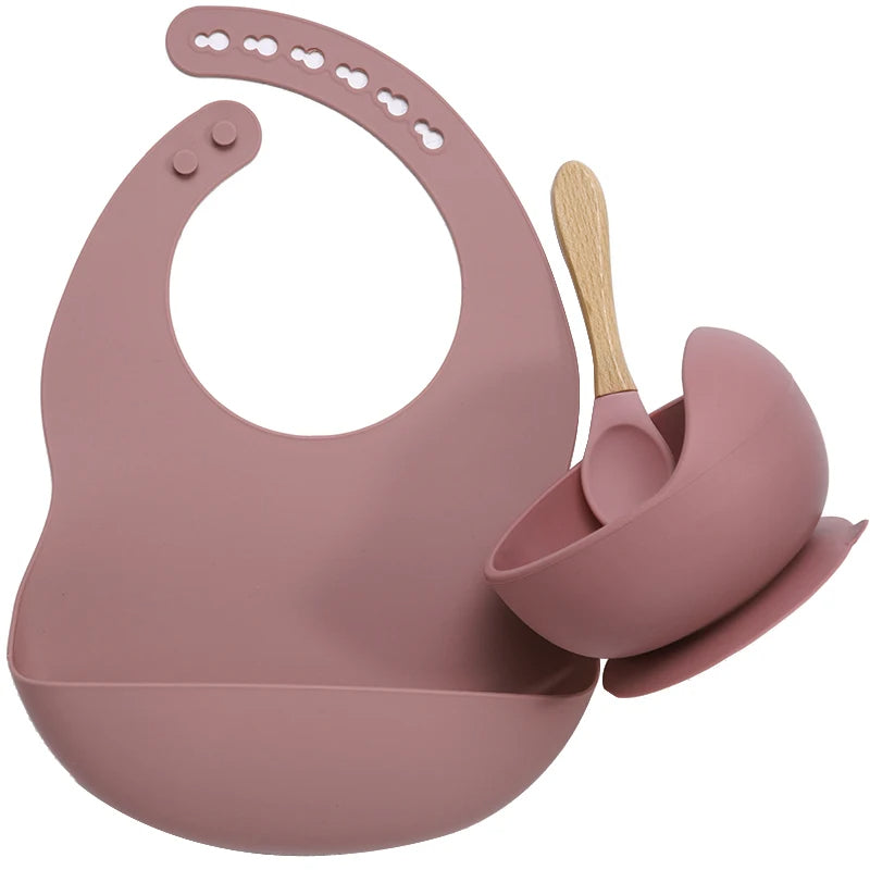3-Piece Silicone Baby Feeding Set | Suction Bowl, Waterproof Bib & Soft Spoon | BPA-Free, Food-Grade Silicone