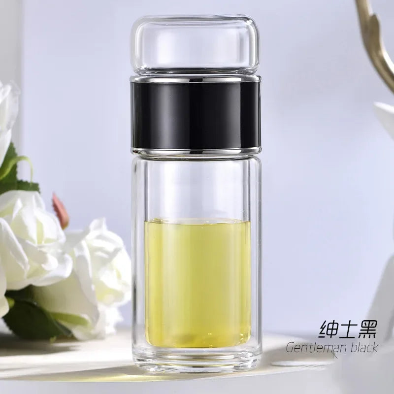 Tea Infuser Bottle | Double Wall Glass Tumbler with Built-in Loose Leaf Tea Filter