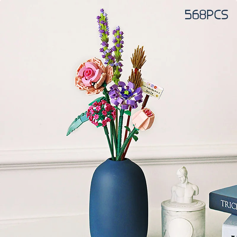 Romantic Rose Flower Building Blocks Bouquet | Elegant DIY Floral Gift