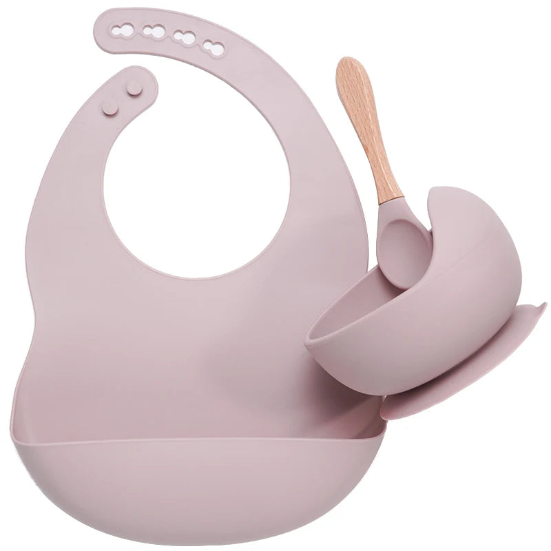 3-Piece Silicone Baby Feeding Set | Suction Bowl, Waterproof Bib & Soft Spoon | BPA-Free, Food-Grade Silicone