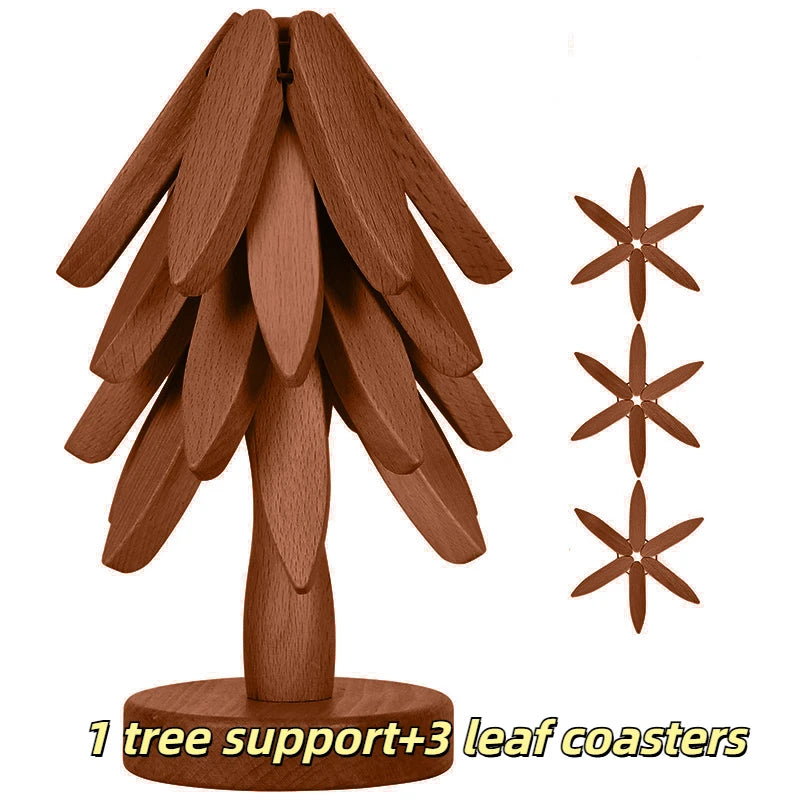 Wooden Trivets For Hot DishesTree-Shaped | Wooden Coaster Set with Holder