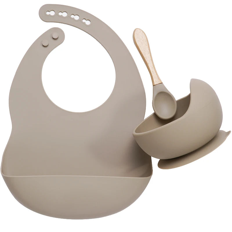 3-Piece Silicone Baby Feeding Set | Suction Bowl, Waterproof Bib & Soft Spoon | BPA-Free, Food-Grade Silicone