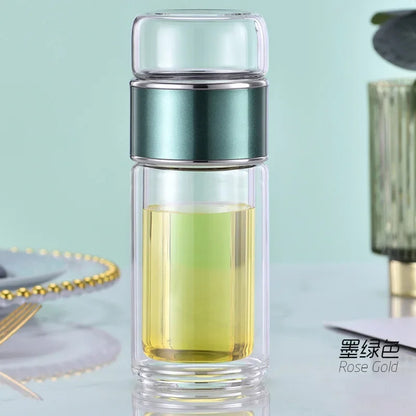 Tea Infuser Bottle | Double Wall Glass Tumbler with Built-in Loose Leaf Tea Filter