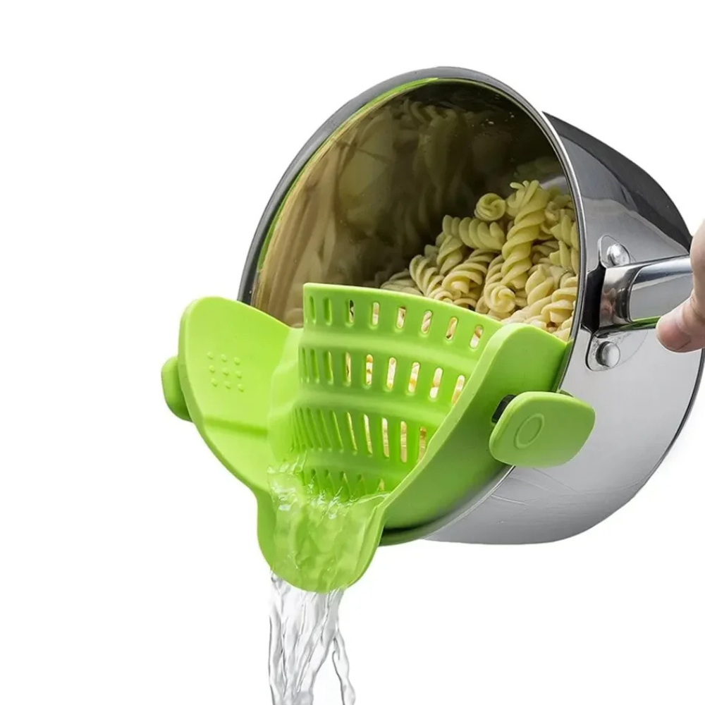 Clip-On Silicone Pot Strainer | Effortless, One-Handed Draining for Pasta, Veggies & More!