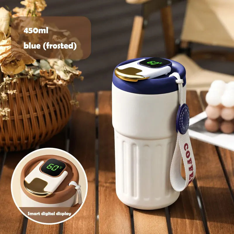 Smart LED Temperature Display Stainless Steel Coffee Mug – 450ml | Leakproof & Insulated Travel Thermos Cup