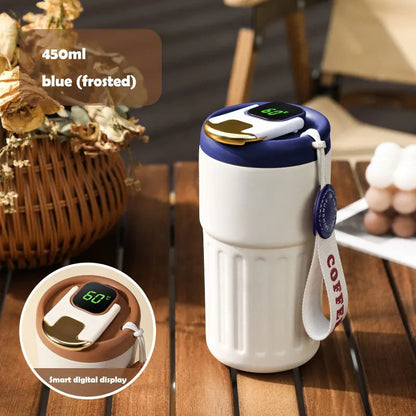 Smart LED Temperature Display Stainless Steel Coffee Mug – 450ml | Leakproof & Insulated Travel Thermos Cup