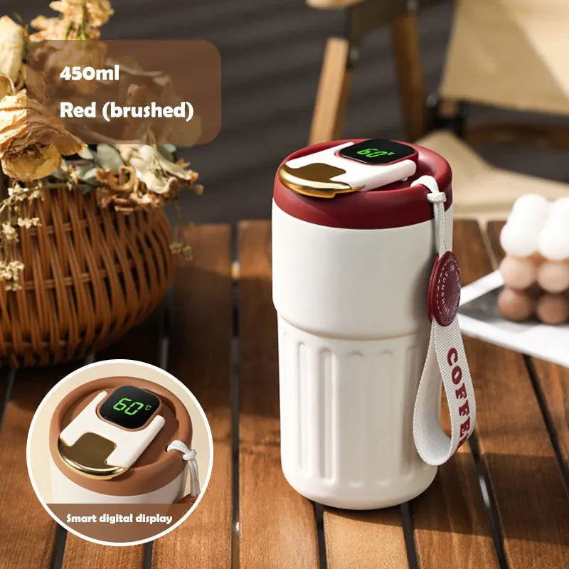 Smart LED Temperature Display Stainless Steel Coffee Mug – 450ml | Leakproof & Insulated Travel Thermos Cup