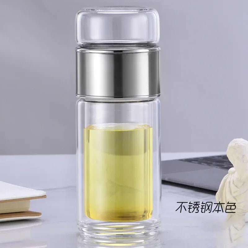 Tea Infuser Bottle | Double Wall Glass Tumbler with Built-in Loose Leaf Tea Filter