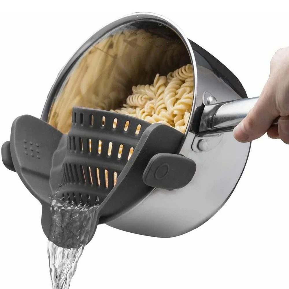 Clip-On Silicone Pot Strainer | Effortless, One-Handed Draining for Pasta, Veggies & More!