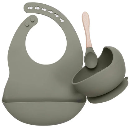 3-Piece Silicone Baby Feeding Set | Suction Bowl, Waterproof Bib & Soft Spoon | BPA-Free, Food-Grade Silicone