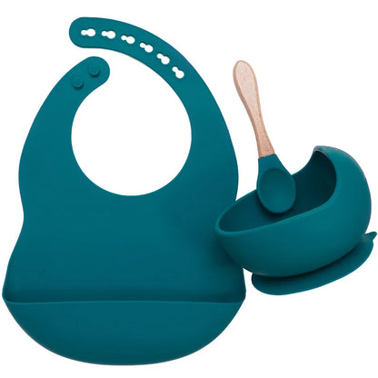 3-Piece Silicone Baby Feeding Set | Suction Bowl, Waterproof Bib & Soft Spoon | BPA-Free, Food-Grade Silicone