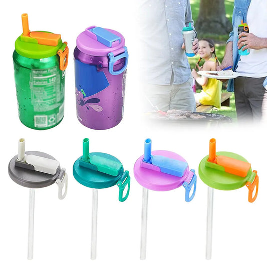 Soda Can Lids with Silicone Straws - Reusable, Spill-Proof & BPA-Free | Food-Grade Can Covers for Picnic, Beach, & Camping