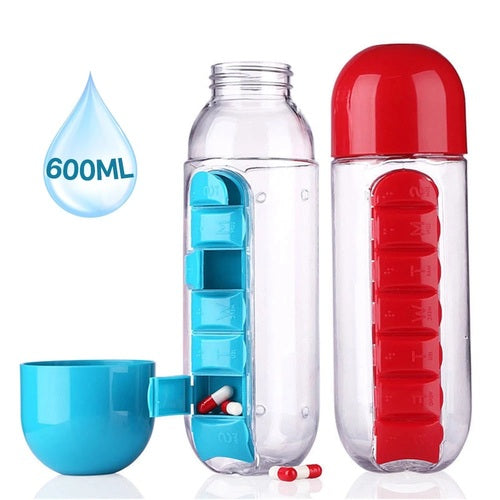 2-in-1 Water Bottle with Pill Organizer (20 oz) | BPA-Free, Portable Pill Box & Hydration Bottle
