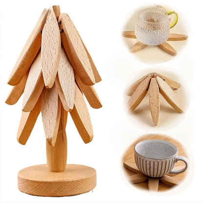 Wooden Trivets For Hot DishesTree-Shaped | Wooden Coaster Set with Holder
