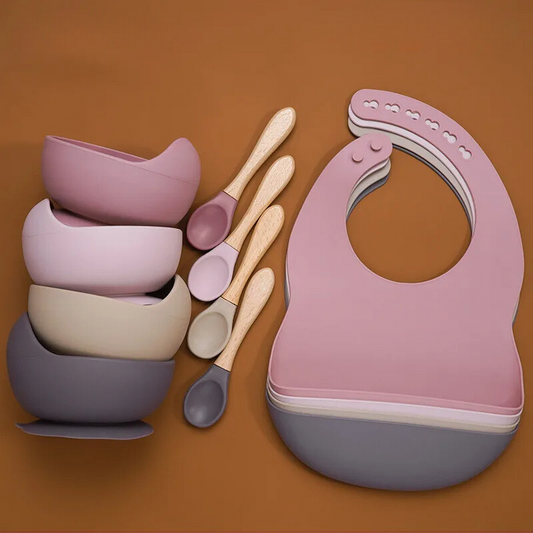 3-Piece Silicone Baby Feeding Set | Suction Bowl, Waterproof Bib & Soft Spoon | BPA-Free, Food-Grade Silicone