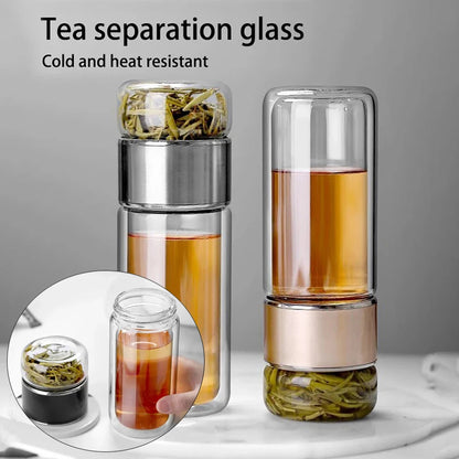 Tea Infuser Bottle | Double Wall Glass Tumbler with Built-in Loose Leaf Tea Filter