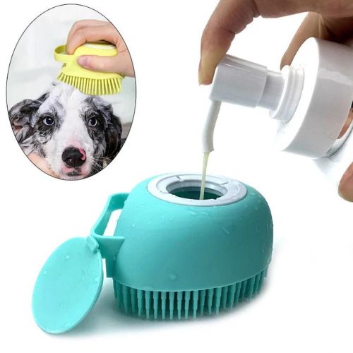 Pet Bath Brush with Shampoo Dispenser | Silicone Dog & Cat Grooming Brush