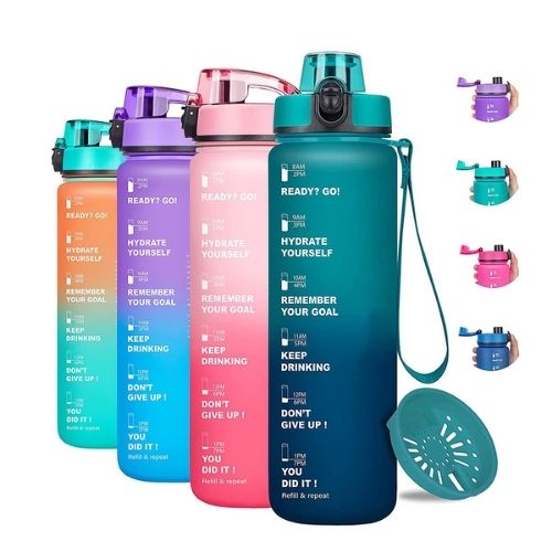 Motivational Water Bottle with Silicone Straw | 32oz, BPA-Free, Reusable & Leak-Proof