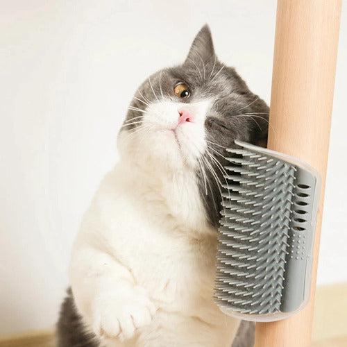 Cat Self Groomer Brush for Wall Corner | Soft Bristle Cat Massager & Grooming Tool