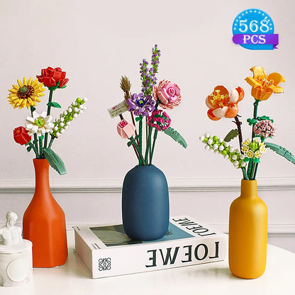 Romantic Rose Flower Building Blocks Bouquet | Elegant DIY Floral Gift