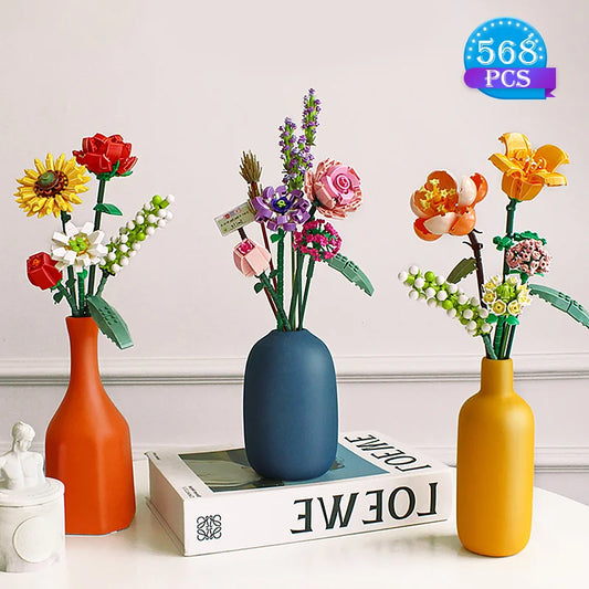 Romantic Rose Flower Building Blocks Bouquet | Elegant DIY Floral Gift