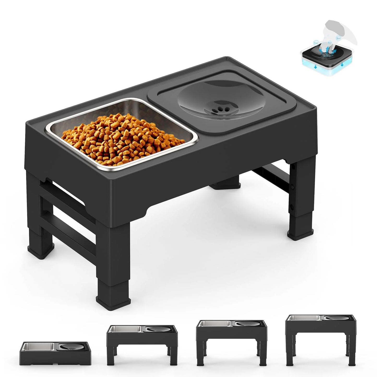 Elevated and Adjustable Raised Dog Bowls with Slow Feeder & Stainless Steel Options | Splash-Proof Water Bowl & Anti-Skid Stand